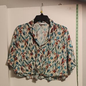 Zara Vibrant Patterned Blouse - Blue and Red